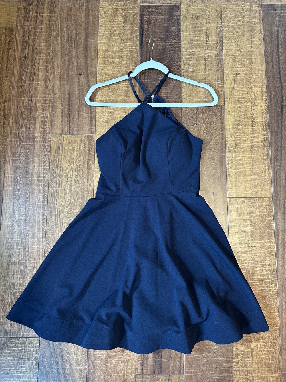 Sequin Hearts Navy Crisscross Halter Mini Dress